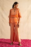 Buy_Neitri_Orange Silk Tissue Embroidered Beads Collar Samaira Sheer Top With Pant _at_Aza_Fashions