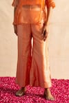 Neitri_Orange Silk Tissue Embroidered Beads Collar Samaira Sheer Top With Pant _Online_at_Aza_Fashions