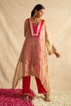 Buy_Neitri_Fuchsia Silk Tissue Embroidered Thread Notched Tarini Kurta With Pant _at_Aza_Fashions