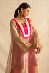 Shop_Neitri_Fuchsia Silk Tissue Embroidered Thread Notched Tarini Kurta With Pant _at_Aza_Fashions