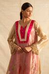 Buy_Neitri_Fuchsia Silk Tissue Embroidered Thread Notched Tarini Kurta With Pant _Online_at_Aza_Fashions