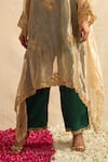 Neitri_Green Silk Tissue Embroidered Thread Notched Tarini Floral Kurta With Pant _Online_at_Aza_Fashions