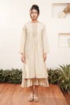 OurDve_Ivory Cotton Embroidered Pearl Round Embellished Yoke Dress _Online_at_Aza_Fashions