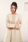 Buy_OurDve_Ivory Cotton Embroidered Pearl Round Embellished Yoke Dress _Online_at_Aza_Fashions