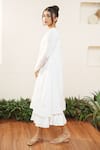 OurDve_White Cotton Embroidered Pearl Round Embellished Yoke Dress _Online_at_Aza_Fashions