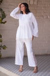 Buy_OurDve_White Cotton Round Pleated Top And Pantr _at_Aza_Fashions