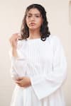 OurDve_White Cotton Round Pleated Top And Pantr _at_Aza_Fashions