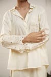 Buy_OurDve_Beige Cotton Collared Floral Cutwork Shirt And Pant Set _Online_at_Aza_Fashions