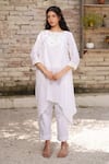 Buy_OurDve_White Cotton Round Asymmetric Tunic And Pant Set _at_Aza_Fashions