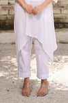 OurDve_White Cotton Round Asymmetric Tunic And Pant Set _Online_at_Aza_Fashions