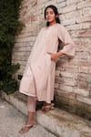 Buy_OurDve_Pink Cotton Embroidered Floral V Neck Neckline Kurta And Pant Set 