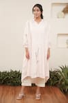 Buy_OurDve_Pink Cotton Embroidered Pearl Notched Floral Kurta And Pant Set _Online_at_Aza_Fashions