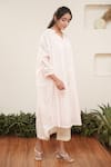 Shop_OurDve_Pink Cotton Embroidered Pearl Notched Floral Kurta And Pant Set _Online_at_Aza_Fashions