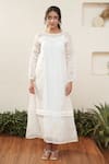 Buy_OurDve_White Cotton Embroidered Floral Round Sleeve Midi Dress _at_Aza_Fashions