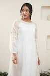 OurDve_White Cotton Embroidered Floral Round Sleeve Midi Dress _Online_at_Aza_Fashions