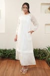 Shop_OurDve_White Cotton Embroidered Floral Round Sleeve Midi Dress _Online_at_Aza_Fashions