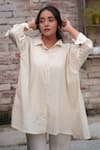 Shop_OurDve_Beige Cotton Embroidered Thread Collared Floral Placket Top _Online_at_Aza_Fashions