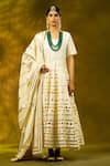 Buy_SHIVANI SABHARWAL_White Cotton Embroidered Gota Round Anarkali Set _at_Aza_Fashions