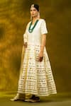 SHIVANI SABHARWAL_White Cotton Embroidered Gota Round Anarkali Set _Online_at_Aza_Fashions