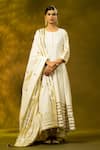 Buy_SHIVANI SABHARWAL_White Cotton Embroidered Gota Round Anarkali Pant Set _at_Aza_Fashions