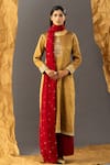 Buy_SHIVANI SABHARWAL_Gold Kurta Handloom Tissue Embroidered Thread Round Pant Set _Online_at_Aza_Fashions