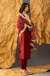 SHIVANI SABHARWAL_Maroon Kurta And Churidar Pure Silk Embroidered Thread Notched Set _at_Aza_Fashions