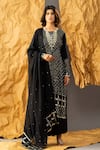 Buy_SHIVANI SABHARWAL_Black Kurta And Pant Pure Crepe Embroidered Sequin Round Scallop Set _at_Aza_Fashions