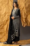 SHIVANI SABHARWAL_Black Kurta And Pant Pure Crepe Embroidered Sequin Round Scallop Set _Online_at_Aza_Fashions