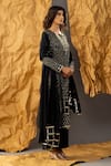 Shop_SHIVANI SABHARWAL_Black Kurta And Pant Pure Crepe Embroidered Sequin Round Scallop Set _Online_at_Aza_Fashions