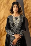 SHIVANI SABHARWAL_Black Kurta And Pant Pure Crepe Embroidered Sequin Round Scallop Set _at_Aza_Fashions