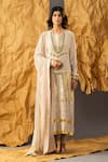 Buy_SHIVANI SABHARWAL_Beige Kurta Pure Crepe Embroidered Sequin Round Set _at_Aza_Fashions