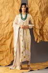 Buy_SHIVANI SABHARWAL_Beige Kurta Pure Crepe Embroidered Sequin Round Set _Online_at_Aza_Fashions