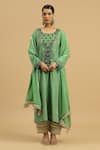 Buy_Siyona by Ankurita_Green Tissue Embroidery Ghungroo Round Jade Gul Kurta And Pakistani Salwar Set _at_Aza_Fashions