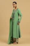 Siyona by Ankurita_Green Tissue Embroidery Ghungroo Round Jade Gul Kurta And Pakistani Salwar Set _Online_at_Aza_Fashions