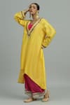 Siyona by Ankurita_Yellow Pure Chanderi Silk Embroidery Ziya Embellished Kurta And Flared Pant Set _Online_at_Aza_Fashions