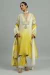 Buy_Siyona by Ankurita_Yellow Pure Chanderi Embroidery Sequin V Neck Bahaar Bloom Kurta And Pant Set _at_Aza_Fashions