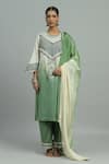 Buy_Siyona by Ankurita_Green Pure Chanderi Embroidery Sequin Round Neck Panna Gul Jaal Kurta Pant Set _at_Aza_Fashions