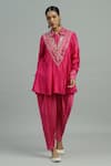 Buy_Siyona by Ankurita_Pink Pure Chanderi Silk Embroidery Sequin Flora Peplum Kurta With Dhoti Salwar _at_Aza_Fashions