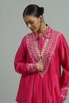 Shop_Siyona by Ankurita_Pink Pure Chanderi Silk Embroidery Sequin Flora Peplum Kurta With Dhoti Salwar _Online_at_Aza_Fashions