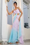 Buy_Masumi Mewawalla x AZA_Blue Lurex Embroidered Striped Scoop Ombre Pre-draped Saree With Blouse _Online