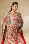 Buy_Anamika Khanna_Red Printed Floral Blouse U Neck Cape Sharara Set _Online_at_Aza_Fashions