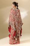 Shop_Anamika Khanna_Red Printed Floral Blouse U Neck Cape Sharara Set _at_Aza_Fashions