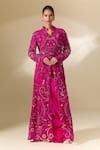 Buy_Anamika Khanna_Fuchsia Embroidered Coat Mandarin Long Skirt Set _at_Aza_Fashions