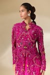 Buy_Anamika Khanna_Fuchsia Embroidered Coat Mandarin Long Skirt Set _Online_at_Aza_Fashions