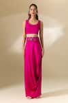 Shop_Anamika Khanna_Fuchsia Embroidered Coat Mandarin Long Skirt Set _Online_at_Aza_Fashions