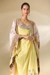 Buy_Anamika Khanna_Yellow Embroidered Blouse Round Cape And Draped Skirt Set _Online_at_Aza_Fashions