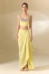 Shop_Anamika Khanna_Yellow Embroidered Blouse Round Cape And Draped Skirt Set 