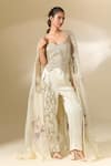 Buy_Anamika Khanna_Off White Top Sweetheart Embroidered Cape And Pant Set_at_Aza_Fashions