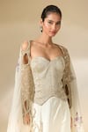 Anamika Khanna_Off White Top Sweetheart Embroidered Cape And Pant Set_Online_at_Aza_Fashions
