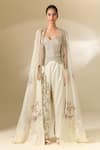 Anamika Khanna_Off White Top Sweetheart Embroidered Cape And Pant Set_at_Aza_Fashions